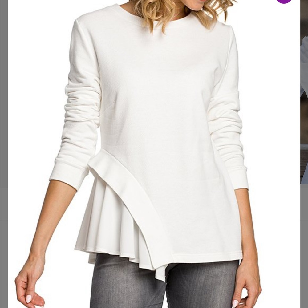 Ecru Side Ruffle Long Sleeve Top—NWOT—by Made of Emotion